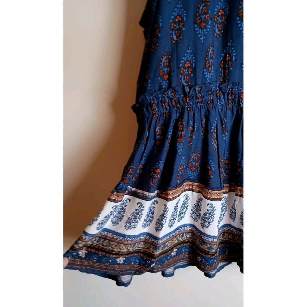Maurices NWOT 0X 14W Boho Lace-Up Peplum Tank Top Folk Border Print Blue - Picture 6 of 11